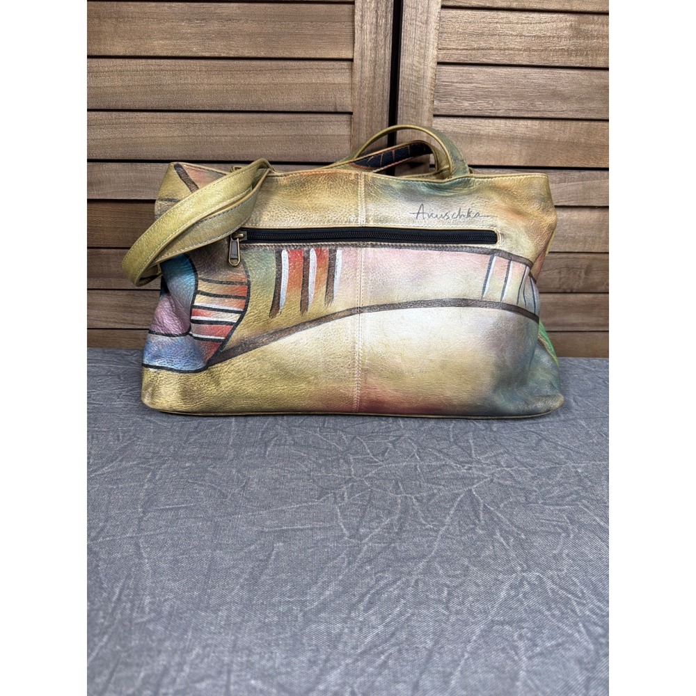 Anuschka Tote Bag Womens Large Hand Painted Multicolor Abstract Leather Shoulder